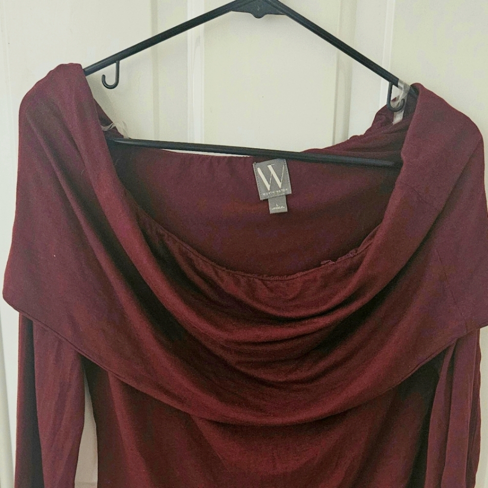 Worthington Long Sleeve Off Soulder Blouse Burgundy Large